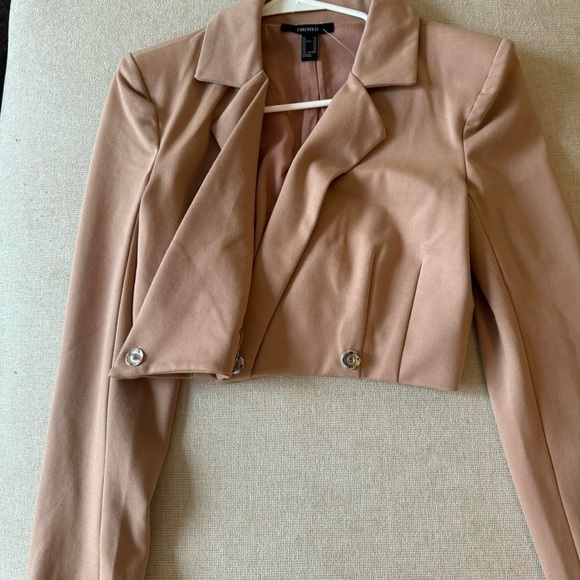 Forever 21 cropped notched-lapel blazer taupe - Picture 6 of 7